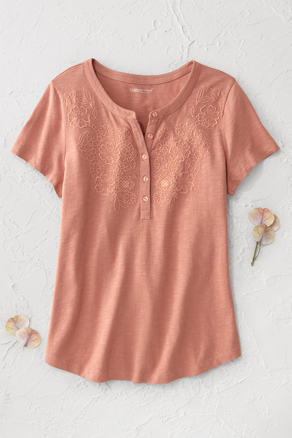 Open Mind Eyelet Henley - Coldwater Creek