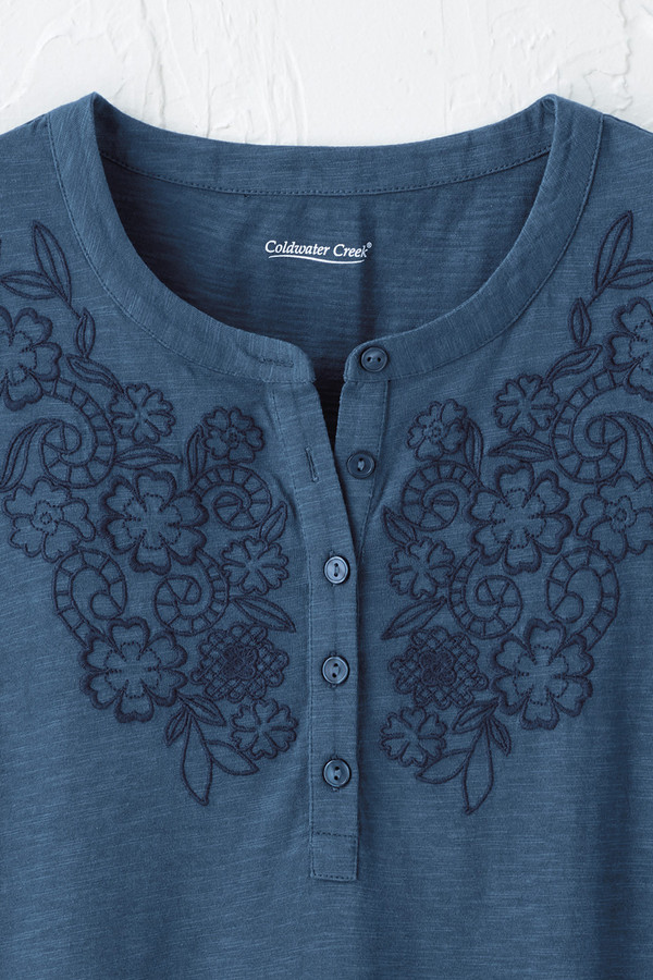 Open Mind Eyelet Henley - Coldwater Creek