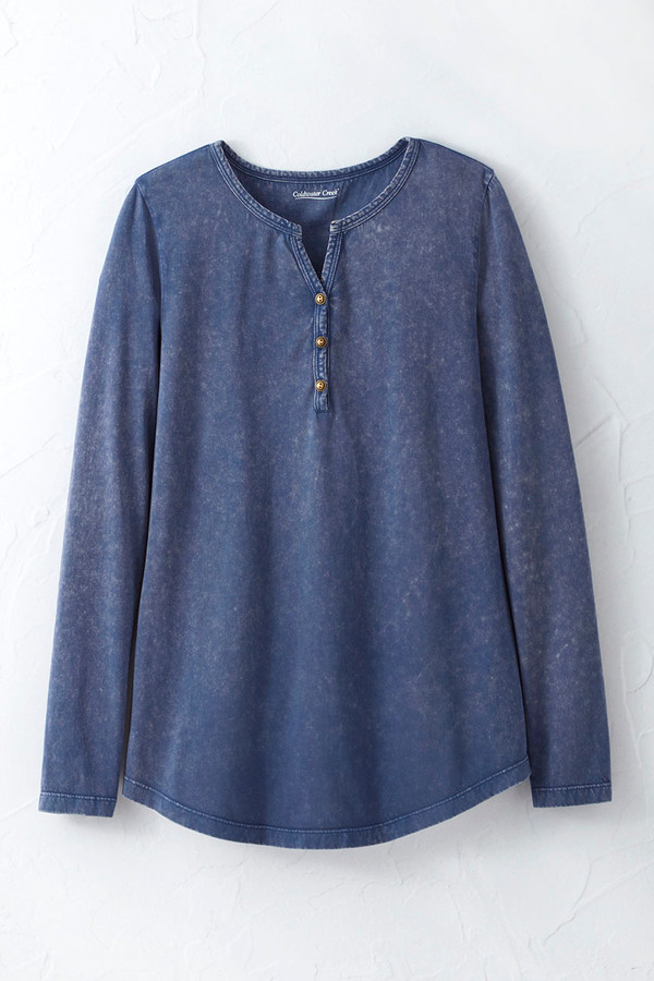 Vintage-Wash Solid Long-Sleeve Henley