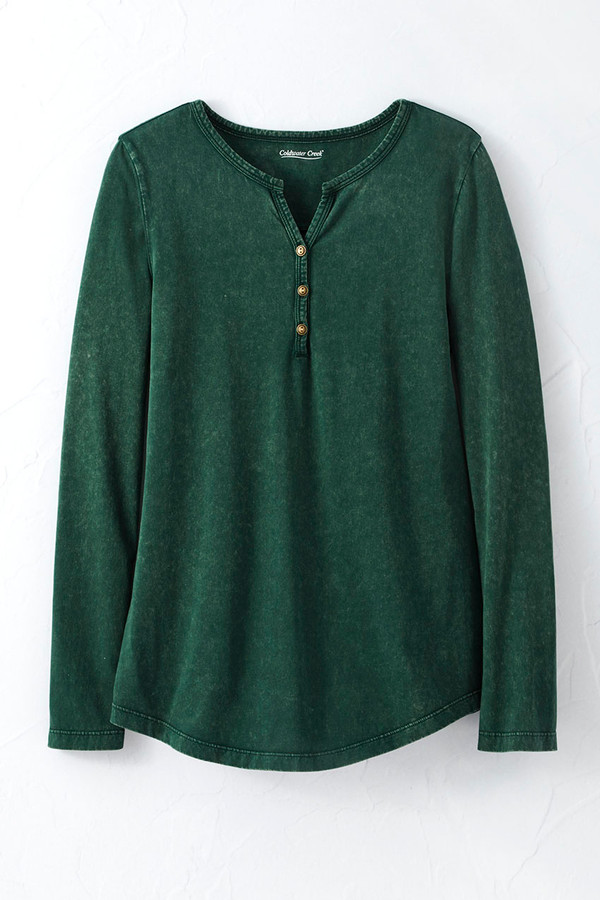 Vintage-Wash Solid Long-Sleeve Henley