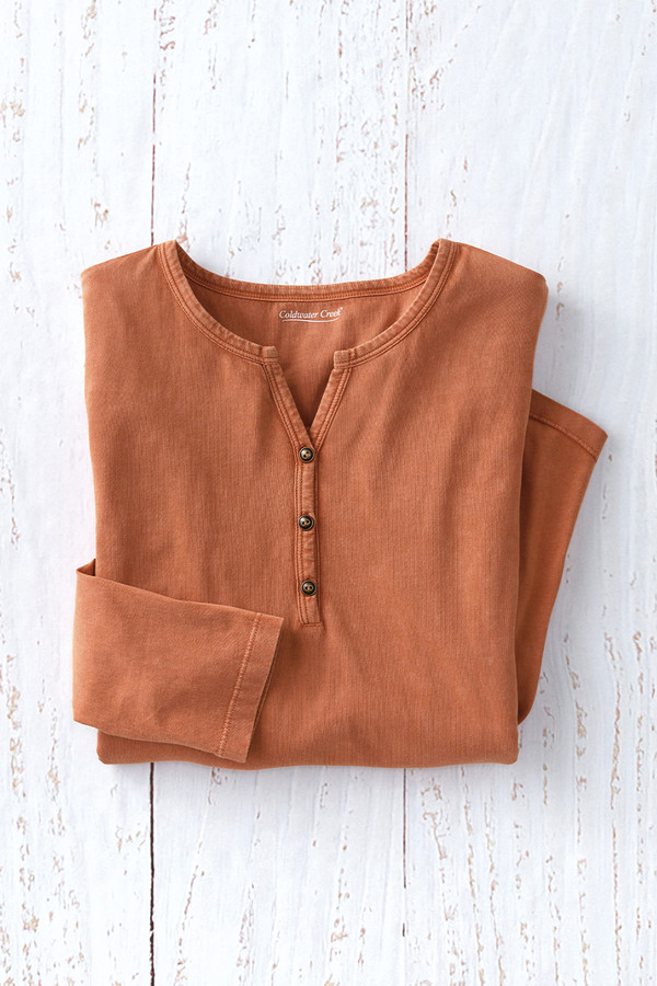 Vintage-Wash Solid Long-Sleeve Henley