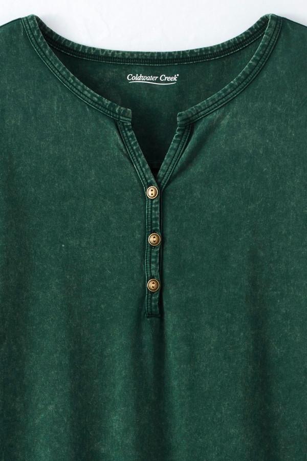 Vintage-Wash Solid Long-Sleeve Henley