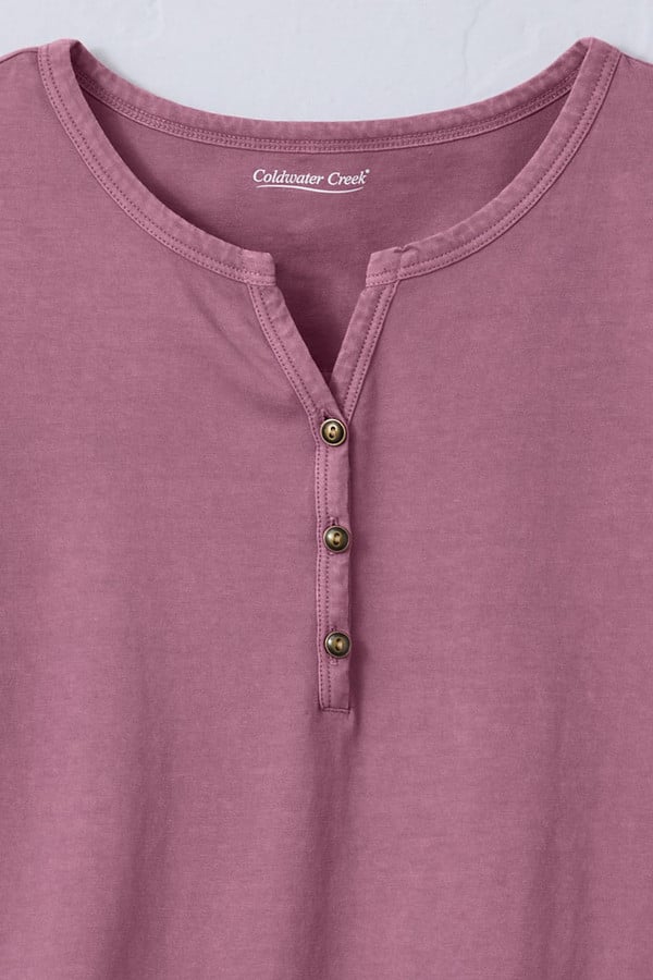Vintage-Wash Solid Long-Sleeve Henley