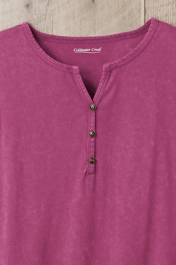 Vintage-Wash Solid Long-Sleeve Henley