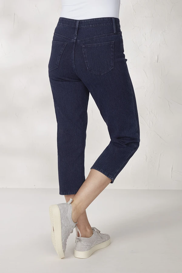 Knit Denim High Rise Straight-Leg Cropped Jeans