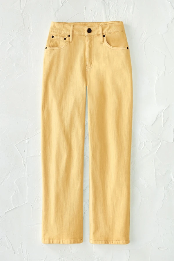 Knit Denim High Rise Straight-Leg Cropped Jeans