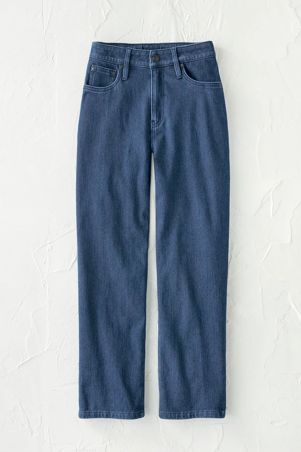 Knit Denim High Rise Straight-Leg Cropped Jeans