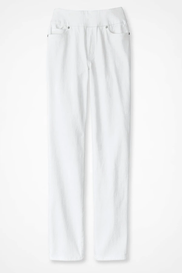 Knit Denim Mid Rise Straight-Leg Jeans