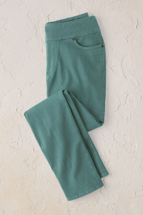Knit Denim Mid Rise Straight-Leg Jeans