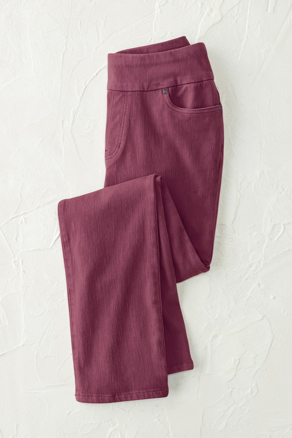 Knit Denim Mid Rise Straight-Leg Jeans