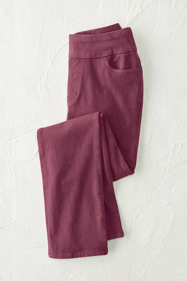 Knit Denim Mid Rise Straight-Leg Jeans