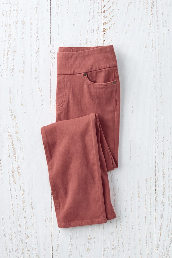 Knit Denim Mid Rise Straight-Leg Jeans