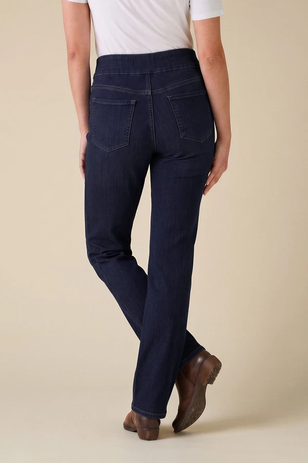 Knit Denim Mid Rise Straight-Leg Jeans