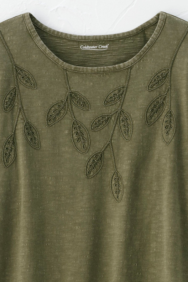 Leaf Embroidered Tee - Coldwater Creek
