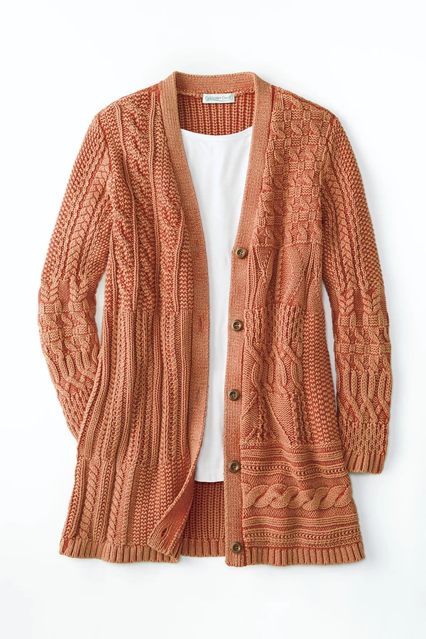 Vintage Wash Mixed-Pattern Cardigan