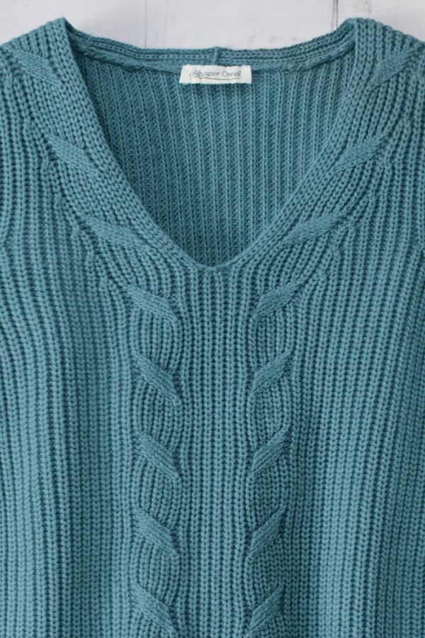 Cabled V-Neck Shaker Sweater - Coldwater Creek