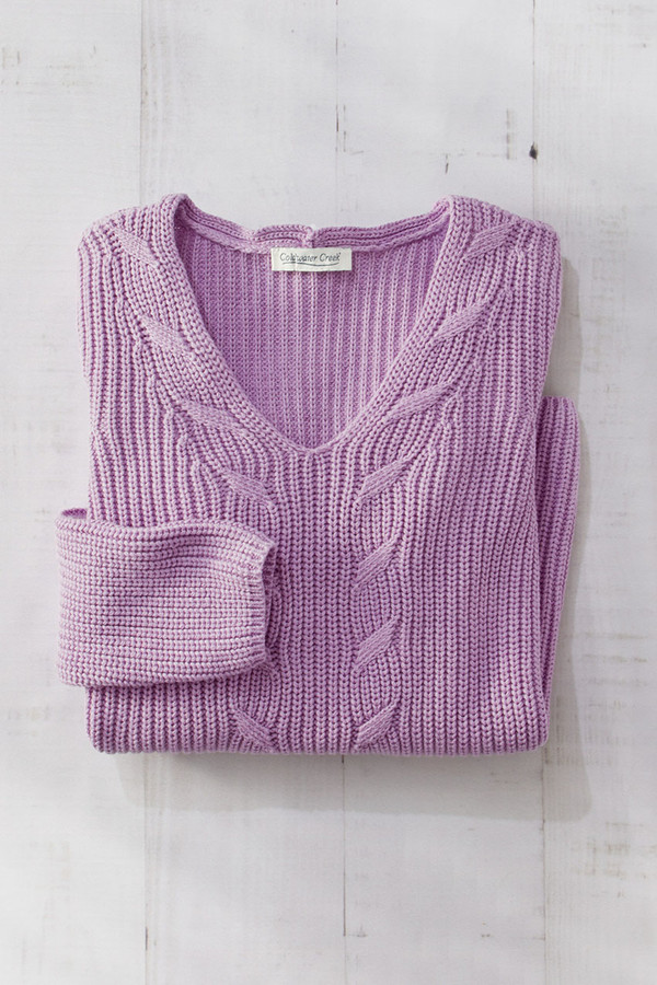 Cabled V-Neck Shaker Sweater - Coldwater Creek