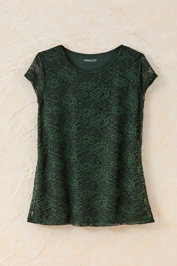 Cap-Sleeve Stretch Lace Tee