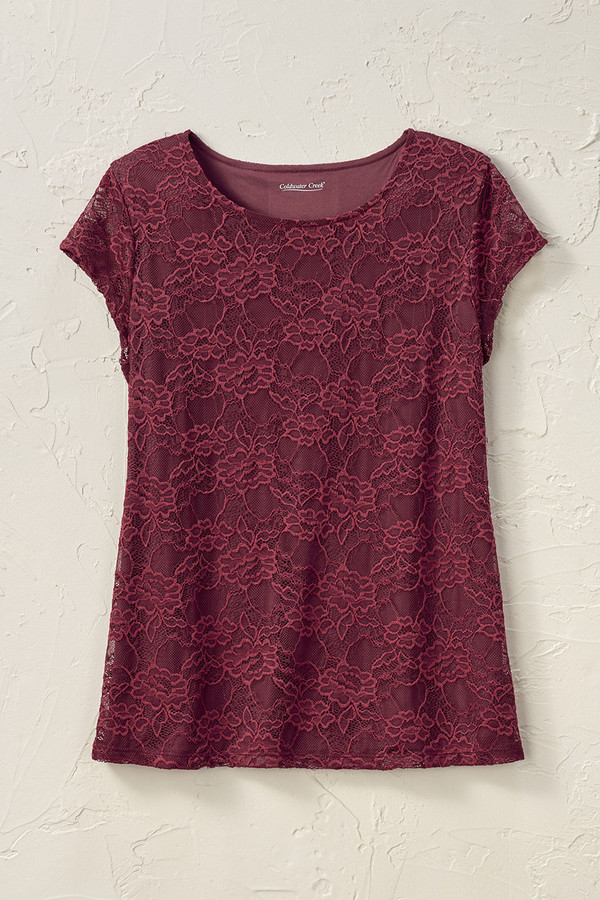 Cap-Sleeve Stretch Lace Tee