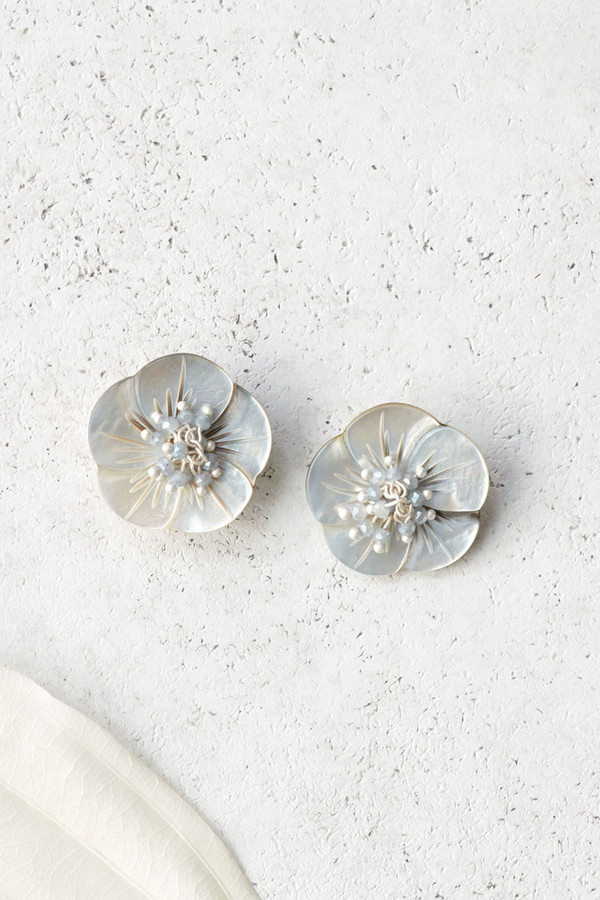 Moon Flower Clip Earrings