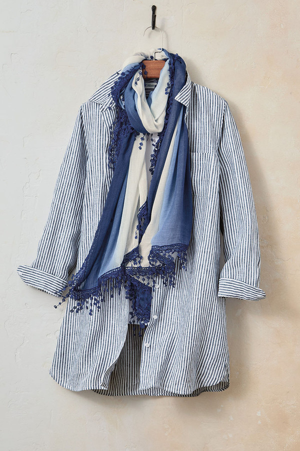 Cross Dyed Striped Linen Tunic Topper - Coldwater Creek