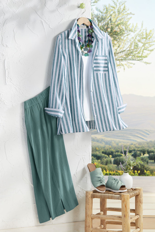 Bayside Stripe Linen Big Shirt - Coldwater Creek