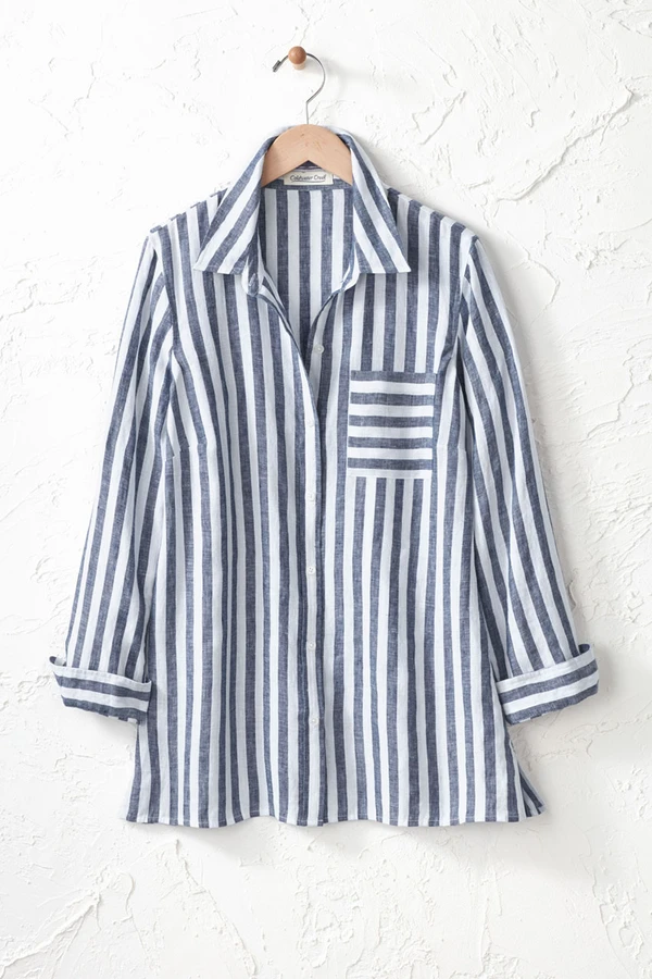 Bayside Stripe Linen Big Shirt