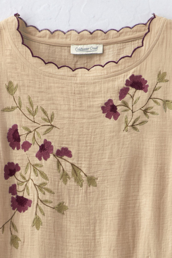 Florentine Embroidered Gauze Top - Coldwater Creek