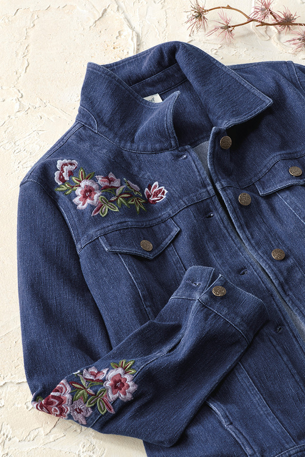 Embroidered Knit Denim Jacket - Coldwater Creek
