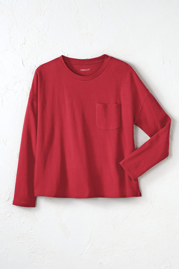 BestCotton™ Long Sleeve Boxy Pocket Tee - Coldwater Creek