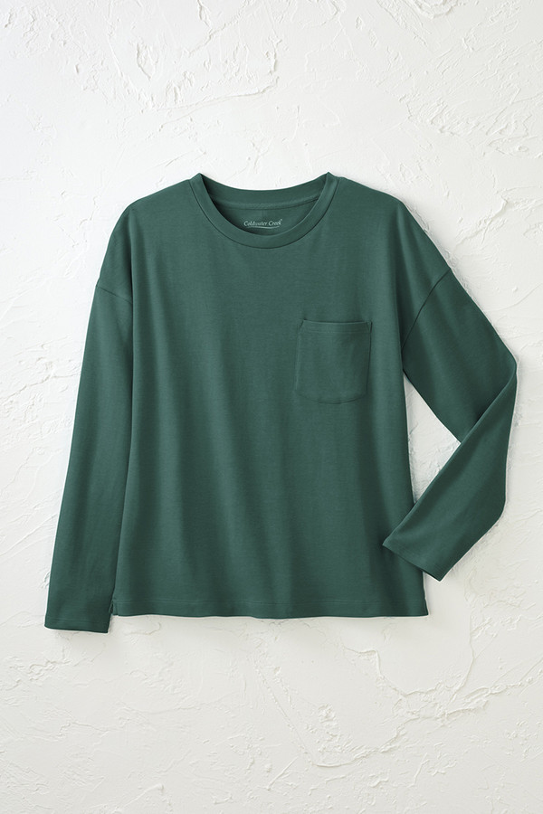 BestCotton™ Long Sleeve Boxy Pocket Tee - Coldwater Creek