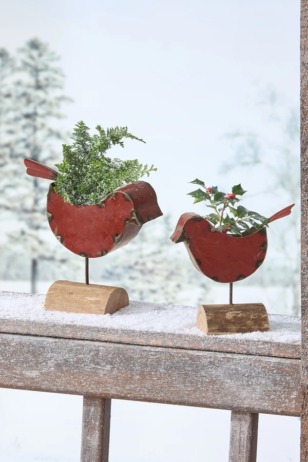 Redbird Metal Planters, Set of 2