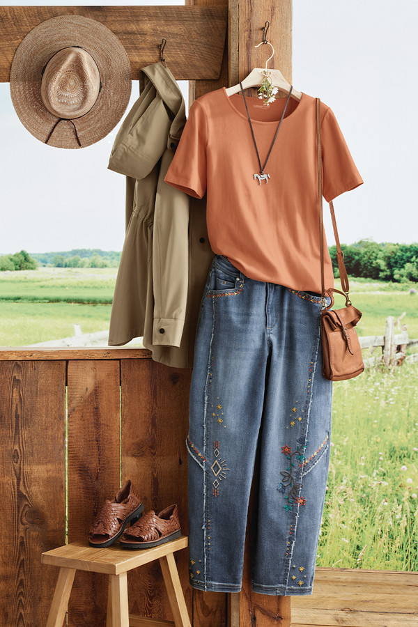 Embroidered Lantern-Leg Jeans - Coldwater Creek