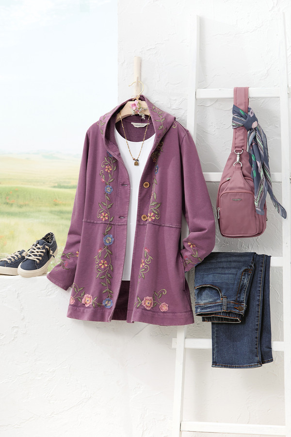 Embroidered Fleece Swing Cardigan - Coldwater Creek