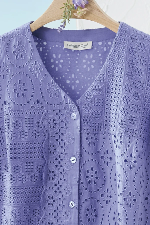 Eyelet Button-Front Shirt