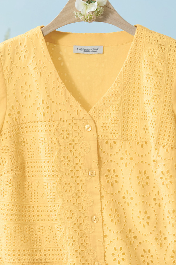 Eyelet Button-Front Shirt