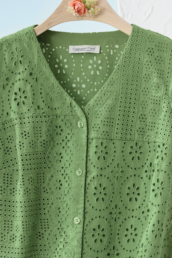 Eyelet Button-Front Shirt