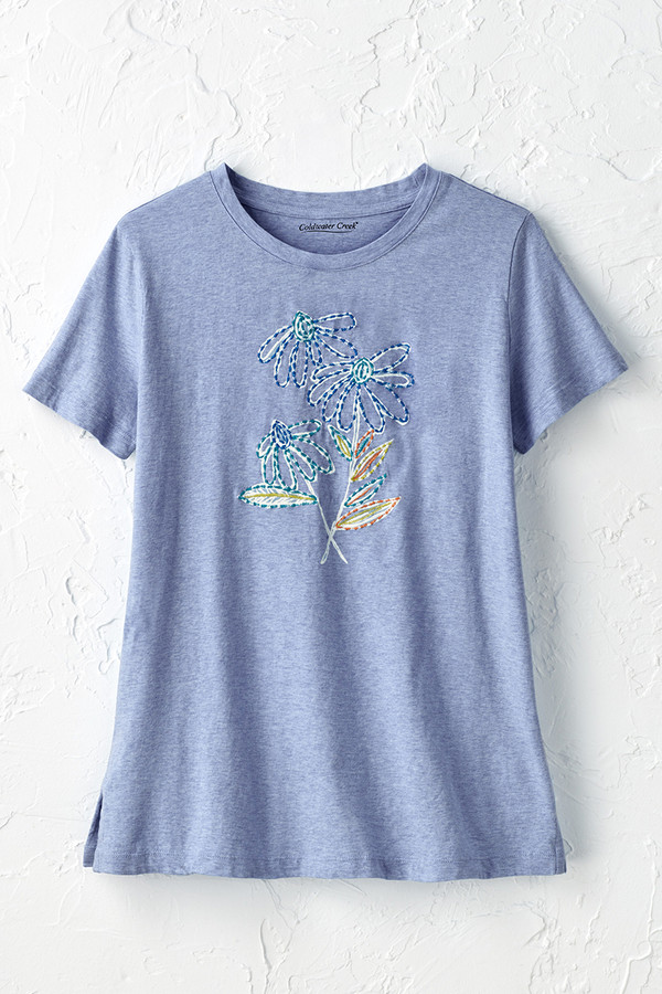 トップス everyone ABCD FLEURS FLORAL PAINTING TEE Flower Impressions Tee - Coldwater Creek