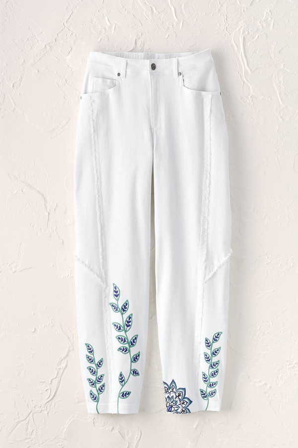 Boho Embroidered Lantern-Leg Jeans