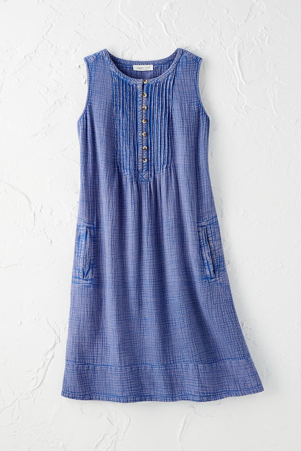 Vintage-Wash Gauze Pintuck Dress - Coldwater Creek