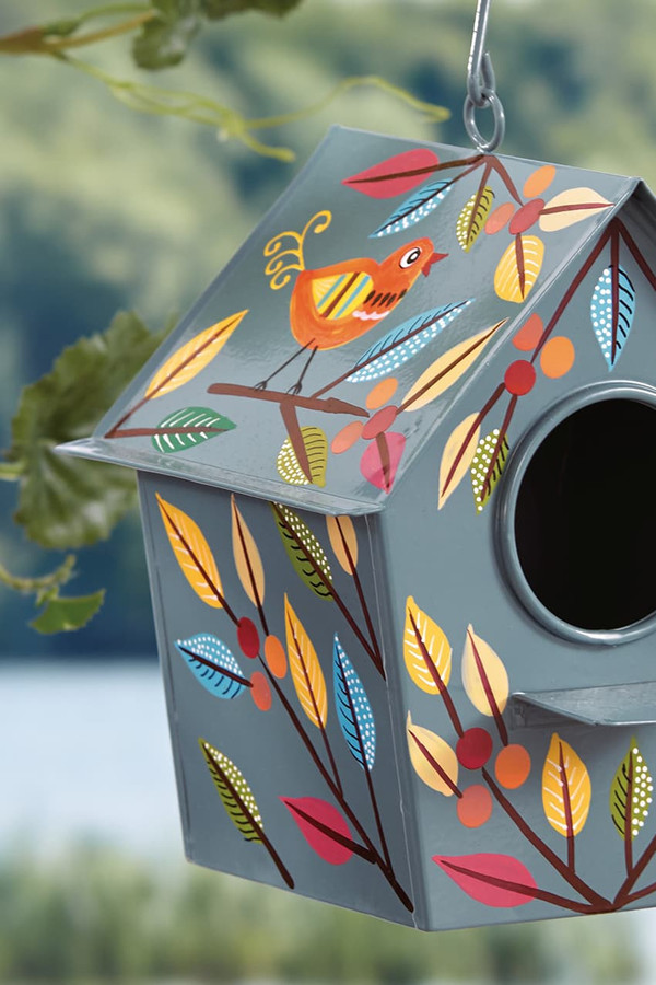 Handpainted Leaves Birdhouse