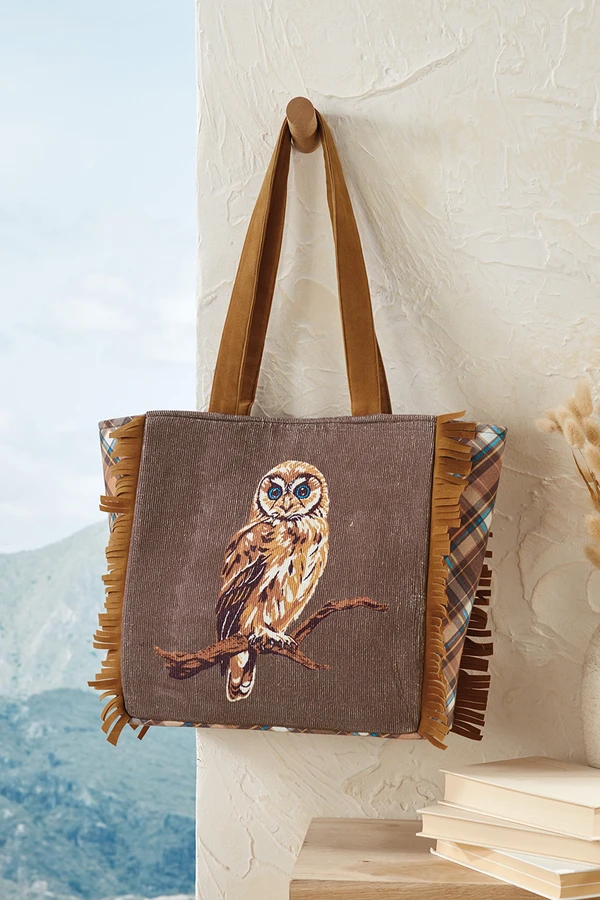 Owl Tote with Fringe