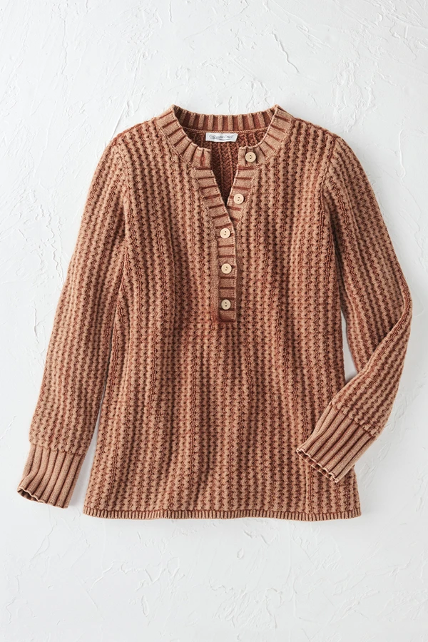 Vintage-Wash Henley Sweater