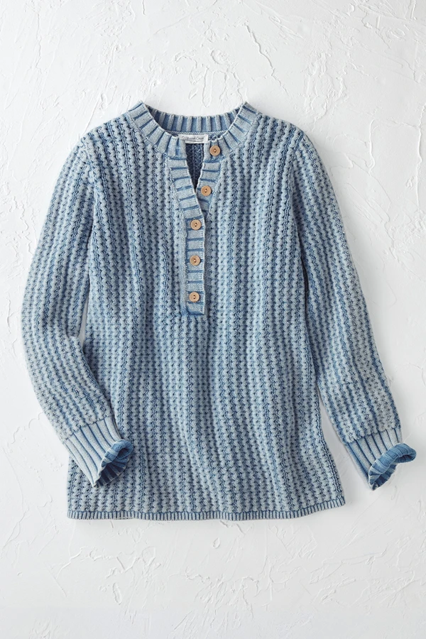 Vintage-Wash Henley Sweater