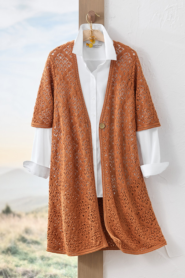 Open Stitch Elbow-Sleeve Cardigan