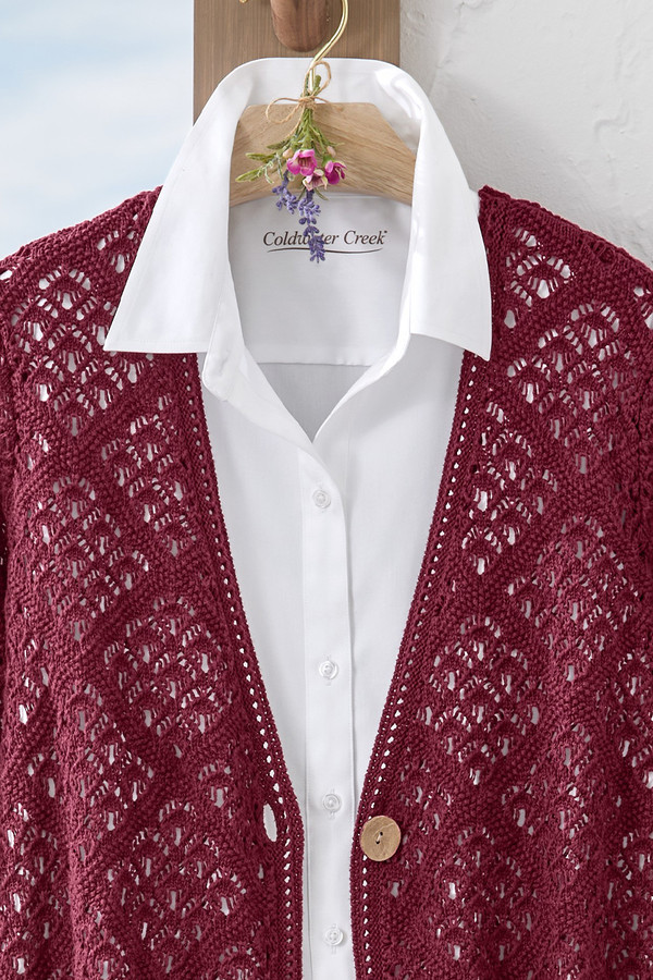 Open Stitch Elbow-Sleeve Cardigan