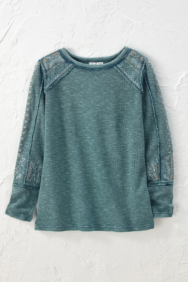 Vintage-Wash Embroidered Rib Tee