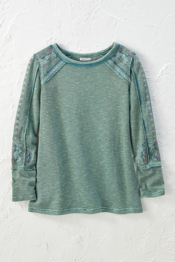 Vintage-Wash Embroidered Rib Tee
