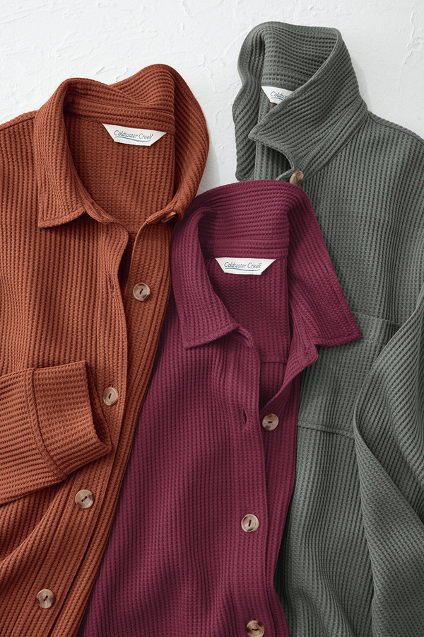 Waffle Knit Button-Front Tee