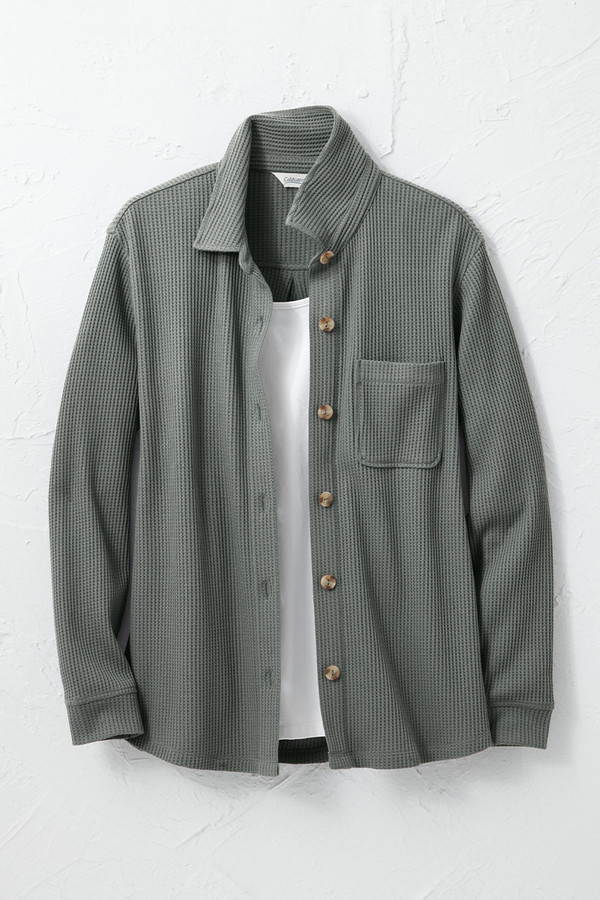 Waffle Knit Button-Front Tee